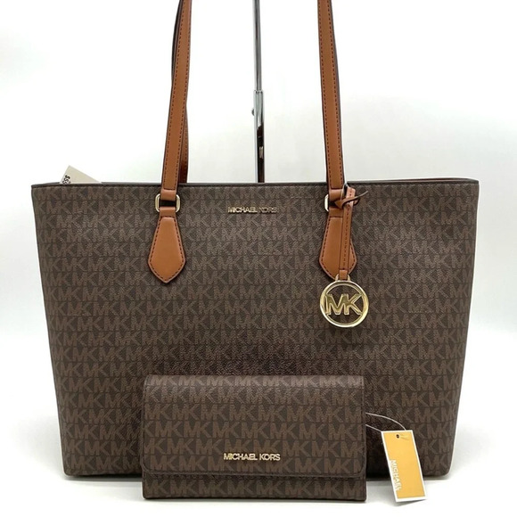 Michael Kors Large EW Crossbody Bag & Large Trifold Wallet Brown/Gold - Picture 2 of 14